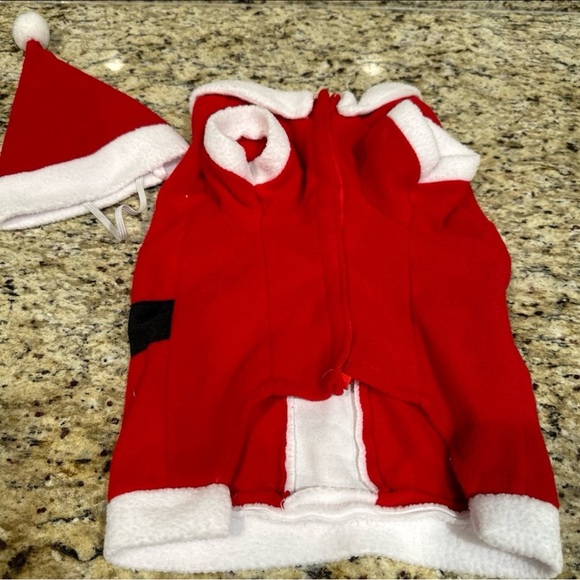 Santa Dog Holiday Christmas Fleece Costume with Santa Hat - Picture 3 of 6